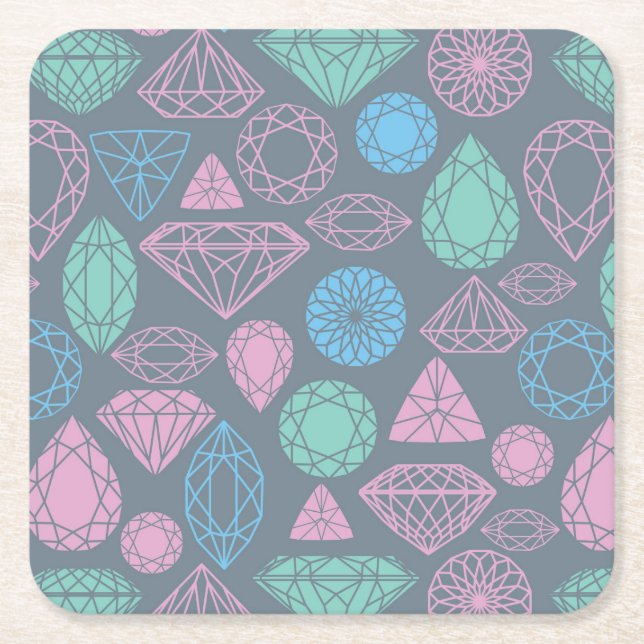 Gemstone Icon Pattern Square Paper Coaster (Front)