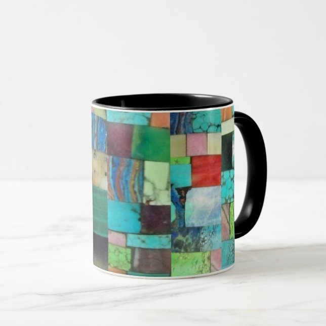 Gemstone Inlay Look Mosaic Mug Turquoise Opal (Front Right)