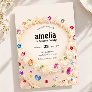 Gemstone Jeweled Cake Birthday Jewel Rhinestone  Invitation