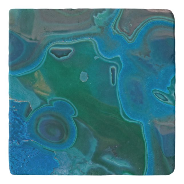 Gemstone Marbled Blue Swirl Crystal Pattern Gem Trivet (Front)