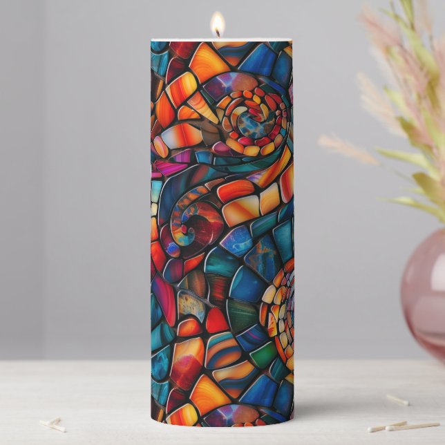 Gemstone Mosaic Pillar Candle (In Situ)