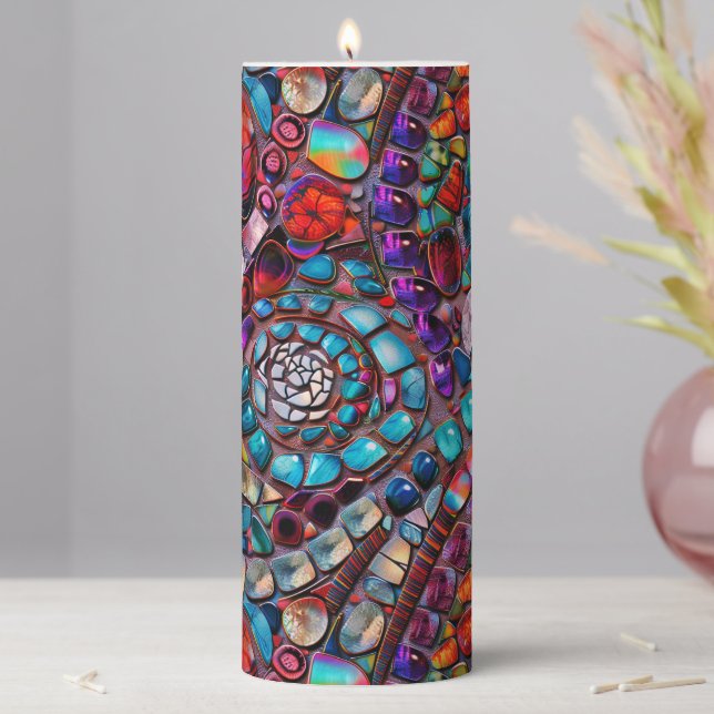 Gemstone Mosaic Pillar Candle (In Situ)