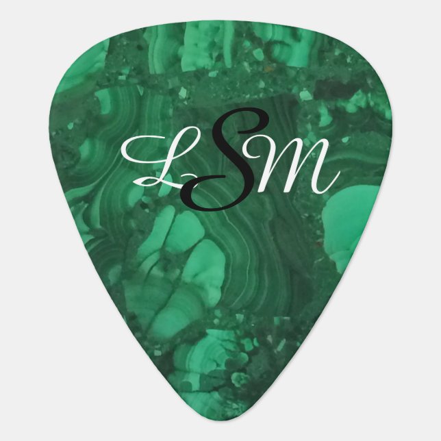 Gemstone Pattern Bright Green Abstract Monogram Guitar Pick (Front)