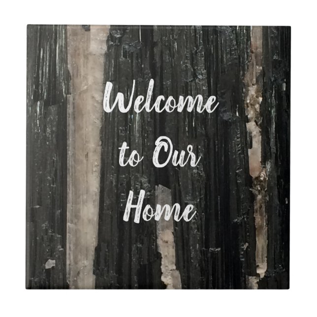 Gemstone Photo Black and White Striped Welcome Ceramic Tile (Front)