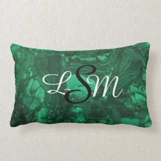 Gemstone Photo Bright Green Swirls Monogram Lumbar Pillow