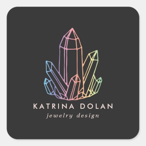 Gemstone Rainbow Quartz Crystal Business Logo Square Sticker