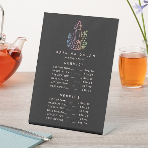 Custom Price Menus 15 Gemstone Rainbow Quartz Crystal Service Price Menu Pedestal Sign