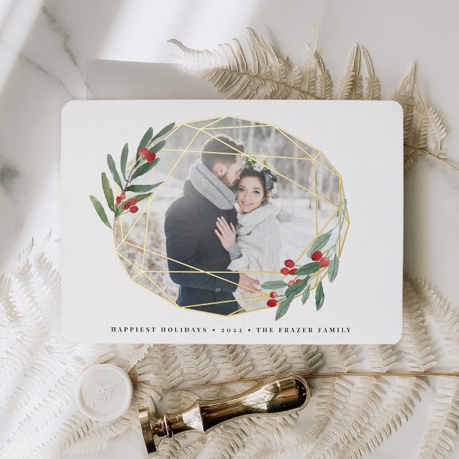 Gemstone | Single Photo Geometric Foil Holiday Card (Creator Uploaded)