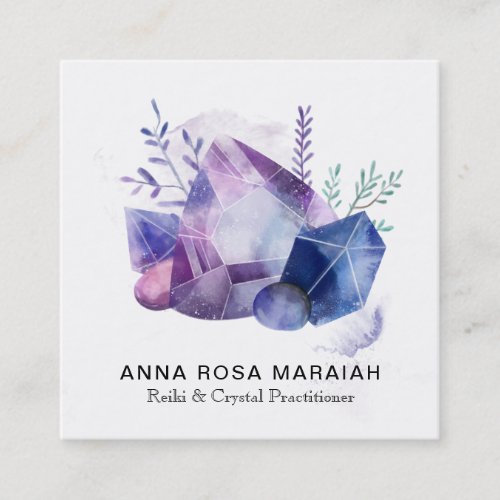 * Gemstone Watercolor Gem Universe Reiki Crystal Square Business Card