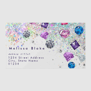 gemstones and simulated glitter clear business cards