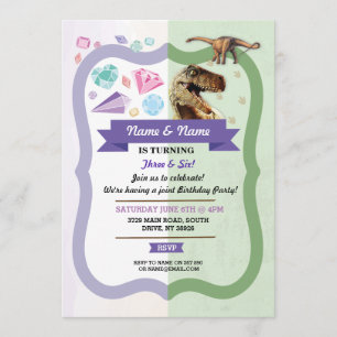 Gemstones & Dinosaur Joint Boy Girl Birthday Gems Invitation