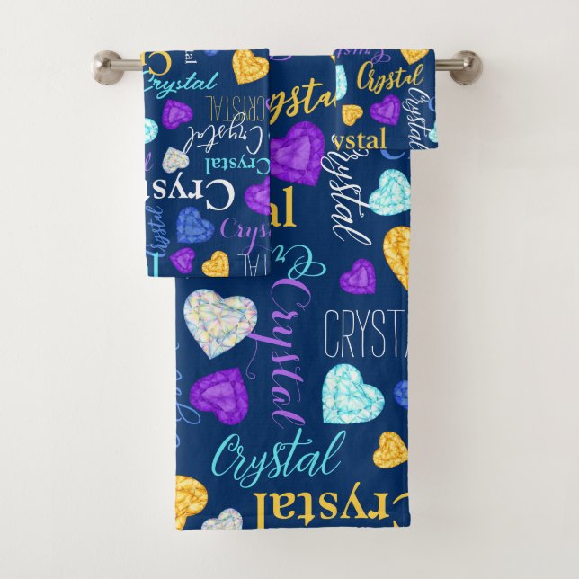 Gemstones hearts custom name colorful Crystal Bath Towel Set (Insitu)