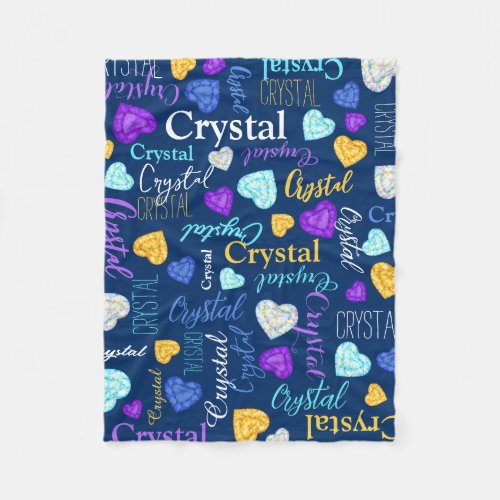 Gemstones hearts custom name colorful Crystal Fleece Blanket