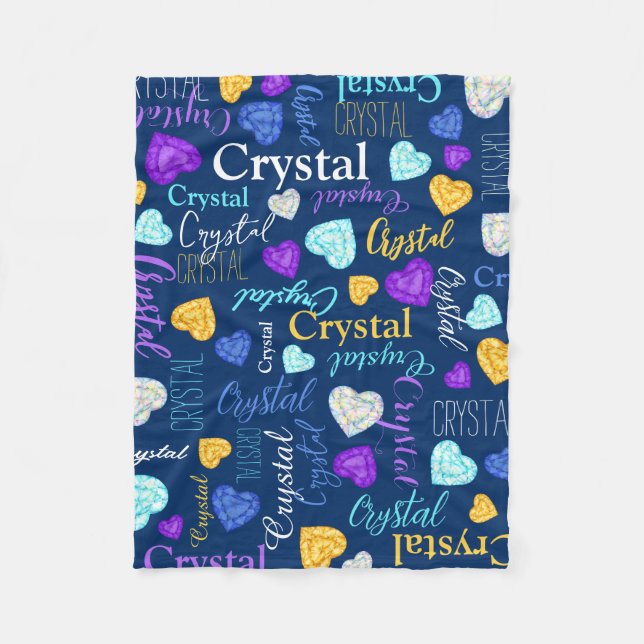 Gemstones hearts custom name colorful Crystal Fleece Blanket (Front)