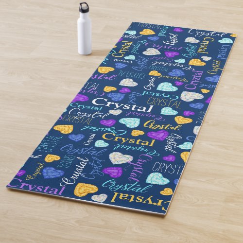 Gemstones hearts custom name colorful Crystal  Yoga Mat