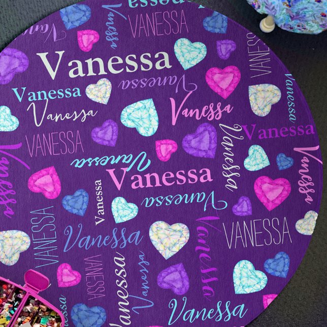 Gemstones hearts custom name colorful purple rug (Creator Uploaded)