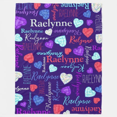 Gemstones hearts custom name colorful Raelynne Fleece Blanket