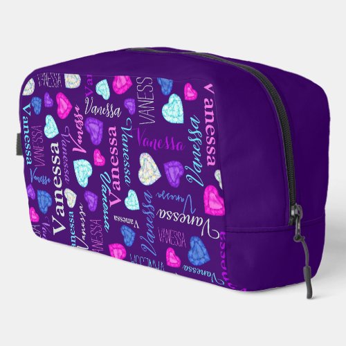 Gemstones hearts custom name colorful Vanessa Dopp Kit