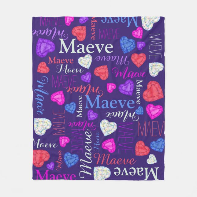 Gemstones hearts custom name Maeve pink blue Fleece Blanket (Front)