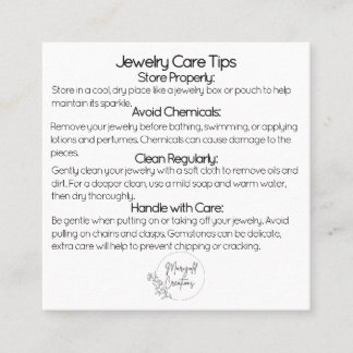 Gemstones Jewelry Care Tips Square Business Card