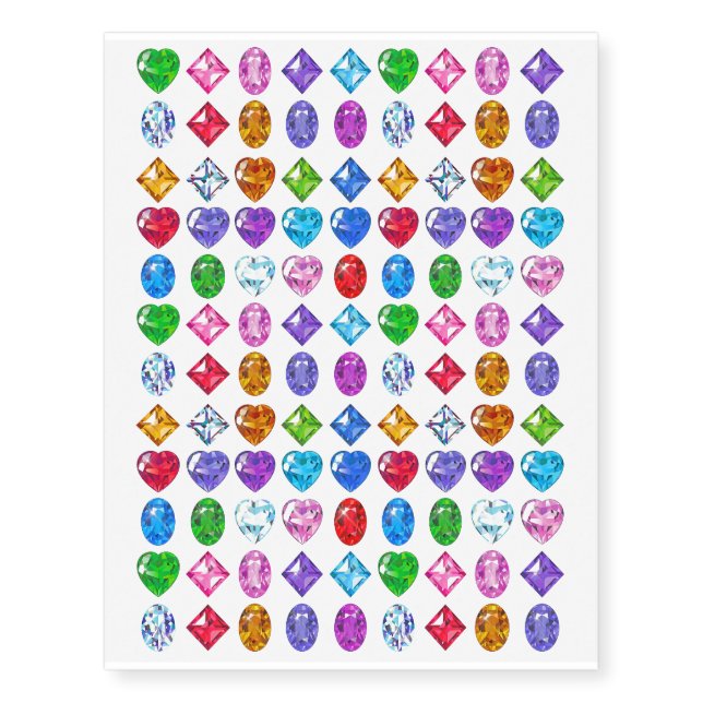 Gemstones Jewels Crystal Bling Design Temporary Tattoos (Front)