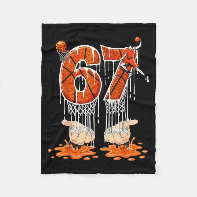 Gen Alpha Slang Kids 67 Basketball Ice Cream Drip  Fleece Blanket (Front)