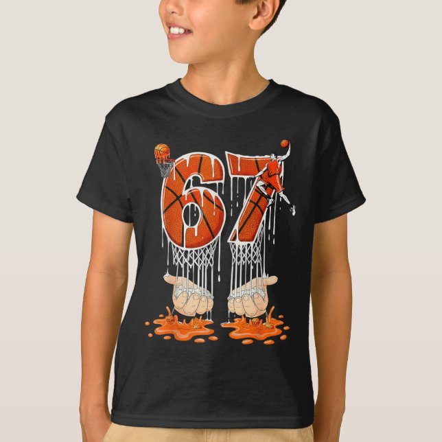 Gen Alpha Slang Kids 67 Basketball Ice Cream Drip  T-Shirt (Front)