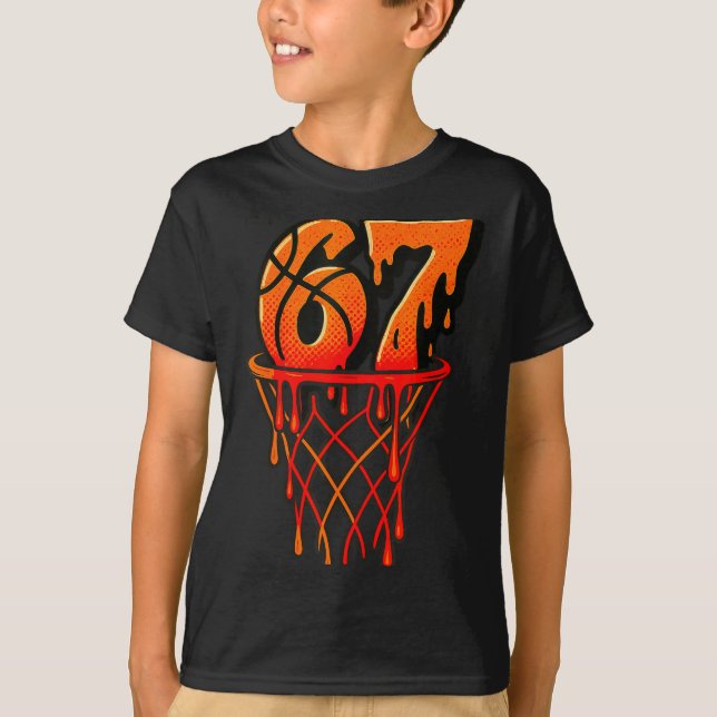 Gen Alpha Slang Kids 67 Basketball Ice Cream Drip  T-Shirt (Front)