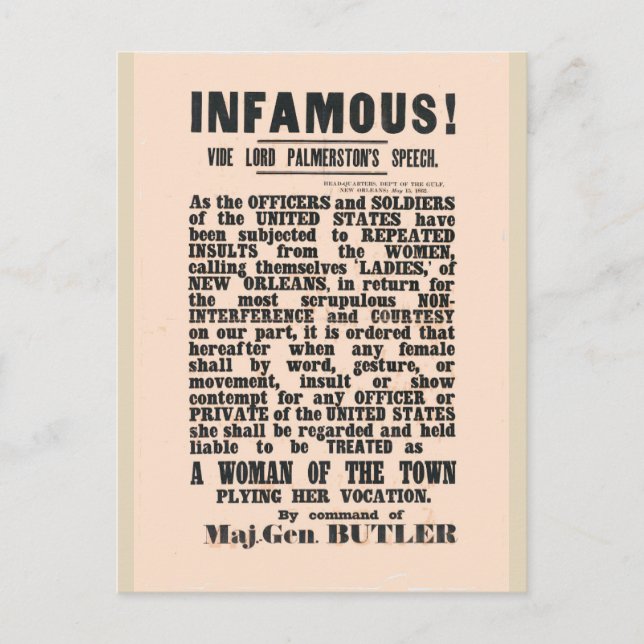 gen Butler New Orleans, Civil War Postcard (Front)