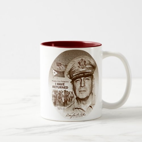 Gen MacArthur I Have Returned Brown Print Two_Tone Coffee Mug