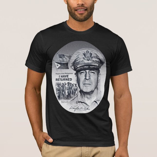 Gen. MacArthur I Have Returned (Dark Blue Print) T-Shirt (Front)