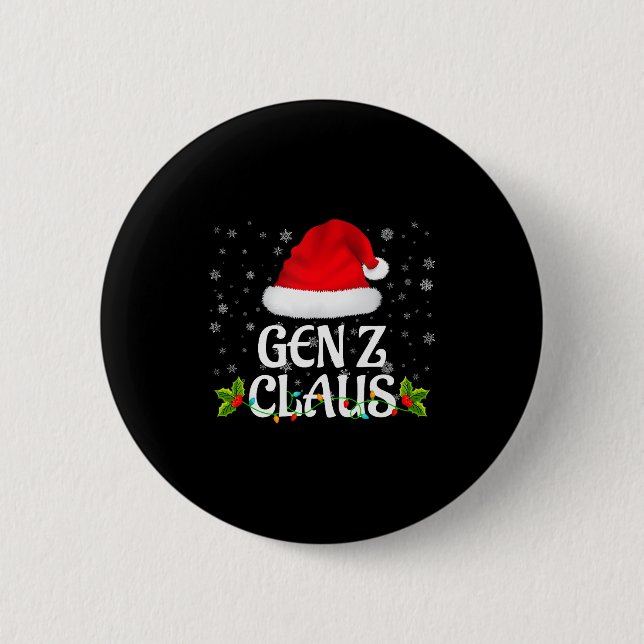 Gen Z Claus Christmas Lights Santa Pajama Family M Button (Front)