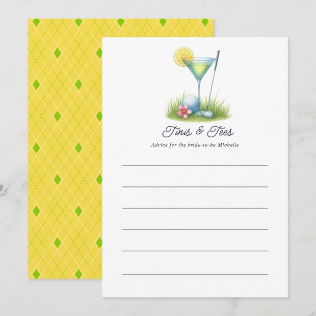 Gen Z Yellow & Brat Green Golf Bridal Shower Advice Card (Front/Back)