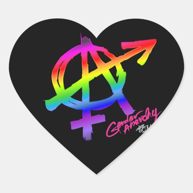 Gender Anarchy Rainbow design - heart Heart Sticker (Front)