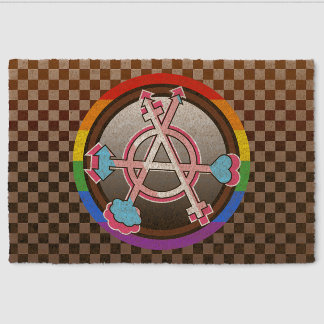 Gender Anarchy Symbol, Emblem on Dark Checkerboard Fiber Doormat