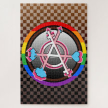 Gender Anarchy Symbol, Emblem on Dark Checkerboard