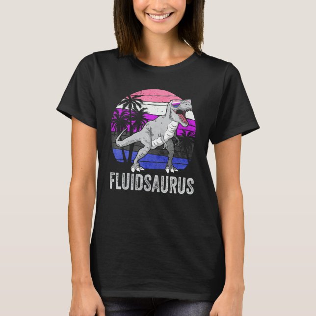 Gender Fluid Pride Flag Dinosaur Trex LGBTQ Fluids T-Shirt (Front)