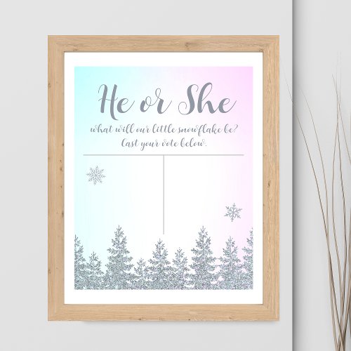 Gender Guess Vote He Or She Winter Snowflake Poster