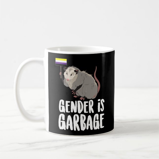 Gender Is Garbage Genderfluid Non-Binary Possum Coffee Mug (Left)
