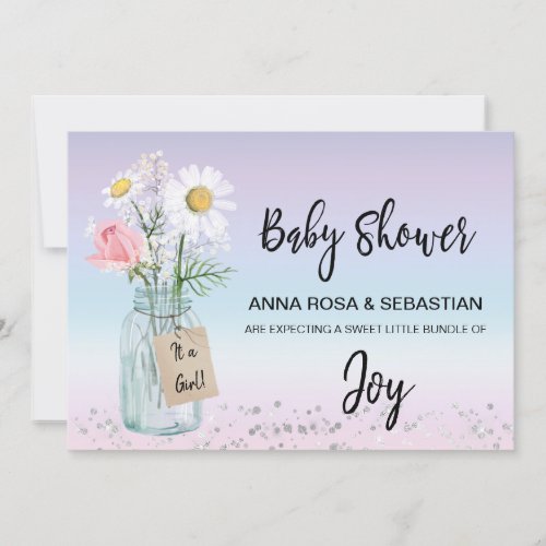  Gender Mason Jar Floral Rustic Baby Shower  Invitation