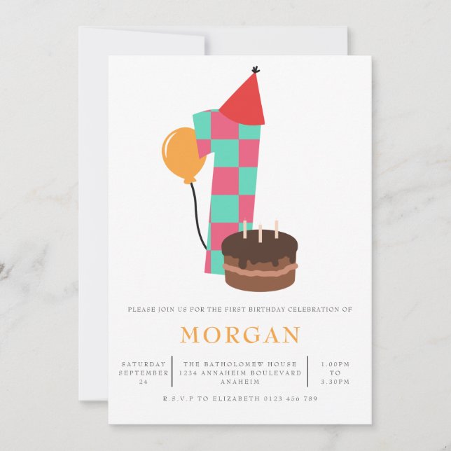 Gender Neutral 1st Birthday Party Invitation (Front)