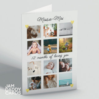 Gender neutral 1st Birthday Photo Collage Card
