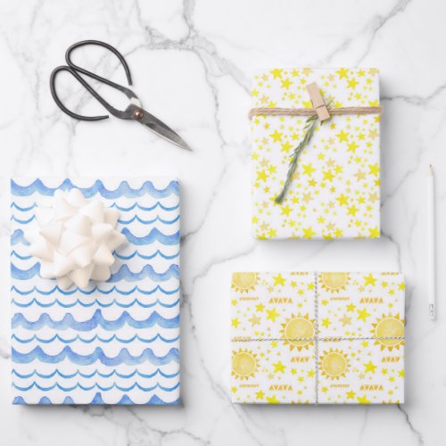 Gender Neutral 1st Trip Around The Sun Birthday Wrapping Paper Sheets