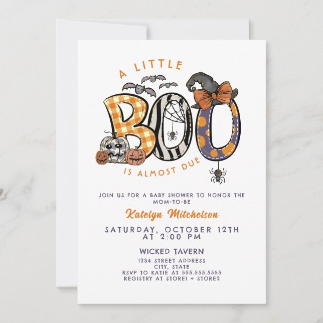Gender Neutral A Little Boo is Due Baby Shower Invitation (Front)