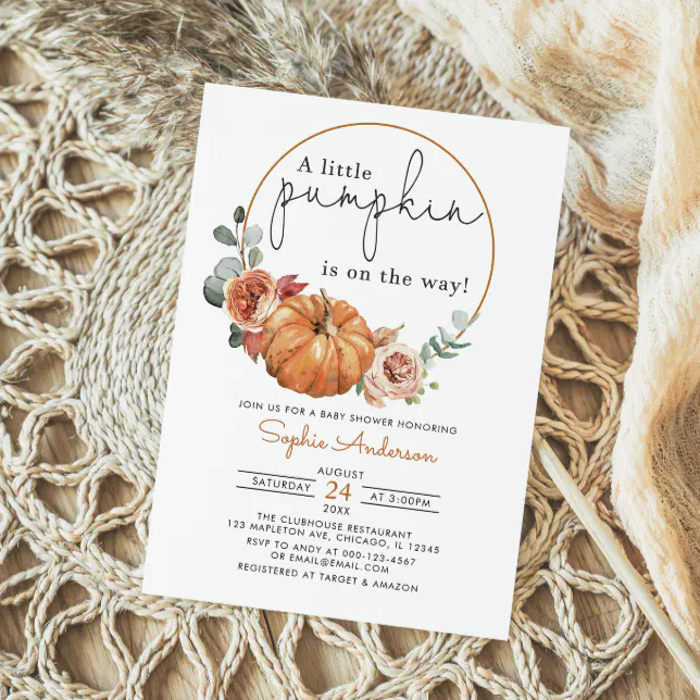 Gender Neutral A Little Pumpkin Fall Baby Shower Invitation | Zazzle