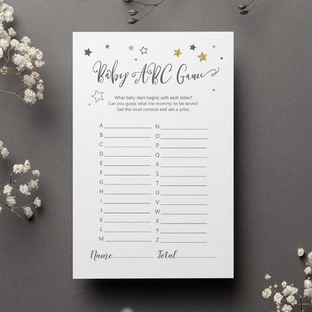 Gender Neutral ABC Baby Shower Game Gray Gold Star (Creator Uploaded)