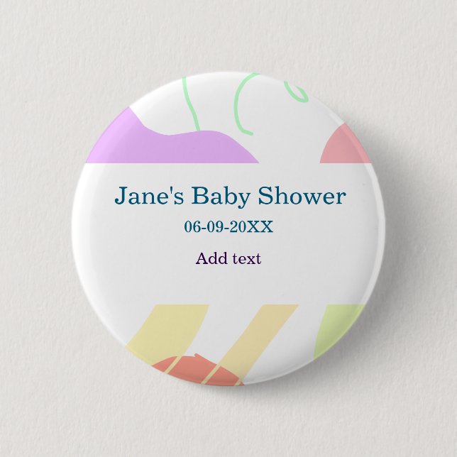 Gender neutral abstract shapes baby shower name button (Front)