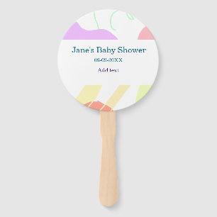 Gender neutral abstract shapes baby shower name hand fan