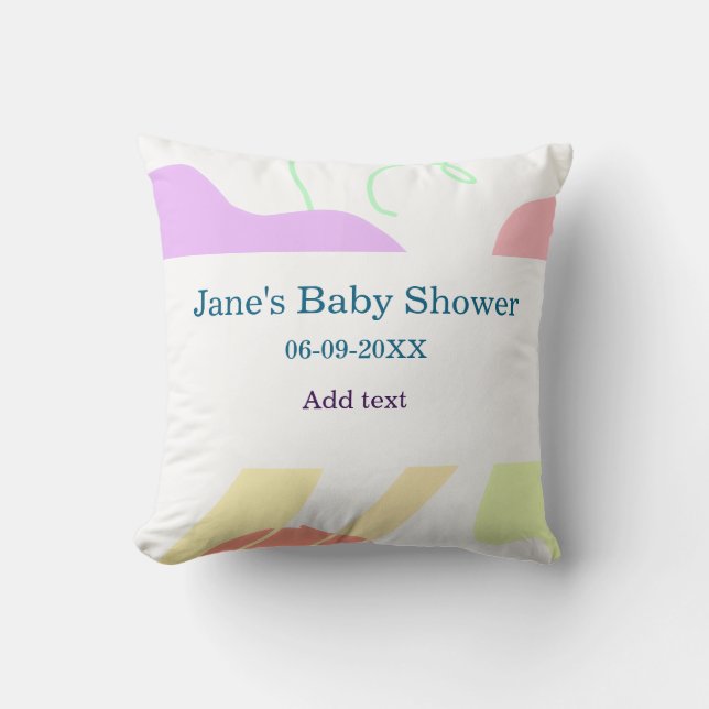 Gender neutral abstract shapes baby shower name throw pillow (Front)