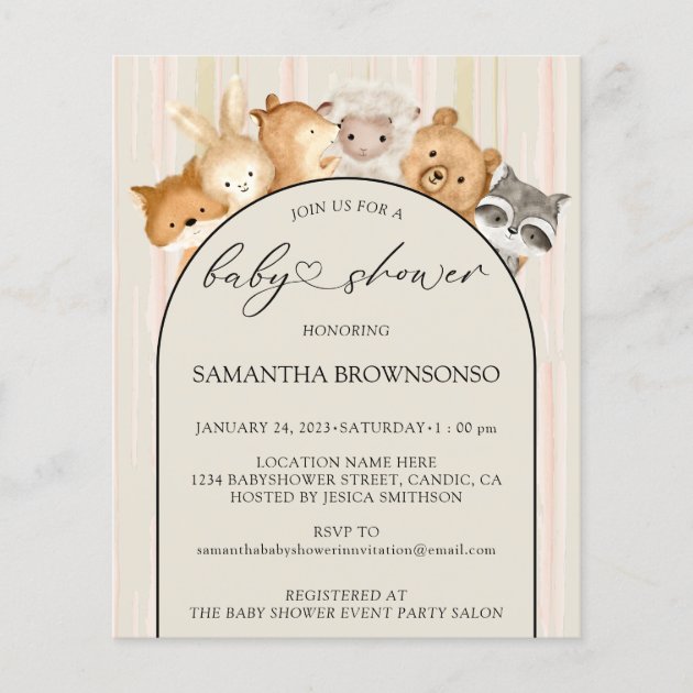 Gender Neutral Animals Baby Shower Beige Budget Flyer